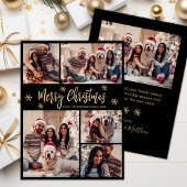 Zwart en Goud Sneeuwvlok 5 Foto Collage Kerstmis Feestdagenkaart