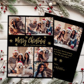Zwart en Goud Sneeuwvlok 5 Foto Collage Kerstmis Feestdagenkaart