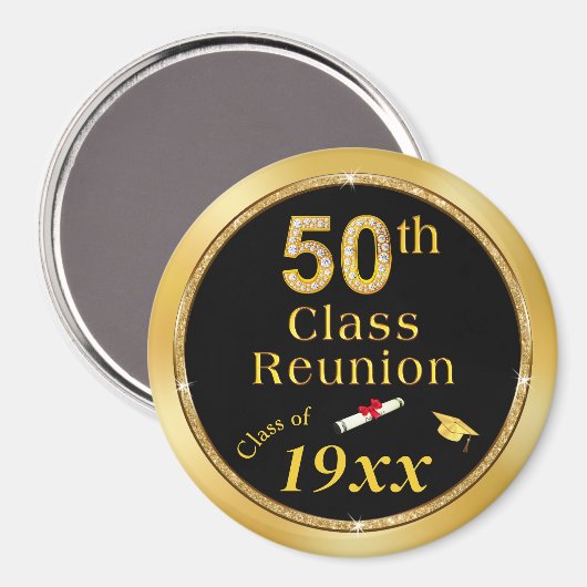 Zwart en Goud, Souvenirs voor 50th Class Reunion, Magneet (Voorkant / Achterkant)