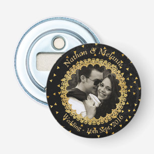 Zwart en Goud Sparkles Button Flesopener