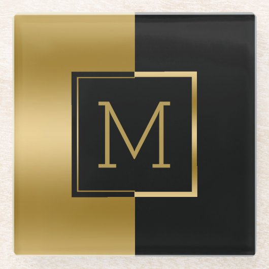 Zwart en goud split-screen glazen onderzetter (Voorkant)