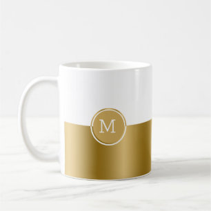 Zwart en goud split-screen monogram koffiemok