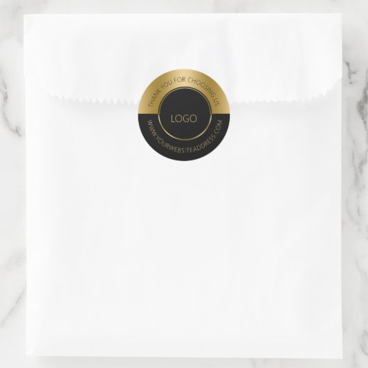 Zwart en goud split screen ronde sticker (Tas)