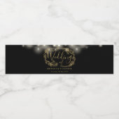 Zwart en goud string lichten bloemenbruiloft waterfles etiket (Enkel label)