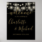 Zwart en goud String Lights Bruiloft Welkomstbord Poster (Voorkant)