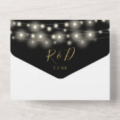 Zwart en goud String Lights gebladerte bruiloft All In One Uitnodiging (Achterkant)