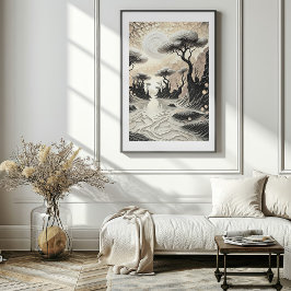 Zwart en goud Surreal Landscape Art Poster