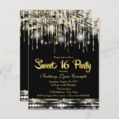 Zwart en goud Sweet 16 Party Kaart (Voorkant / Achterkant)