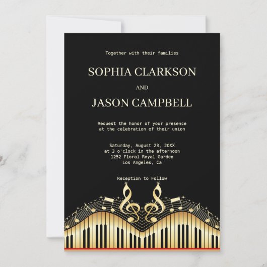 Zwart en Goud Toetsenbord Bruiloft Uitnodiging (Voorkant)