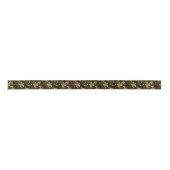 Zwart en goud Tropische bladeren en bloesems Lint (Voorkant)
