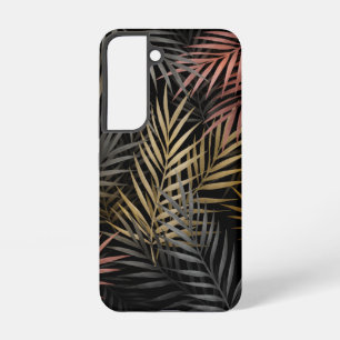 Zwart en goud tropische bloemen en bladeren Patroo Samsung Galaxy Hoesje
