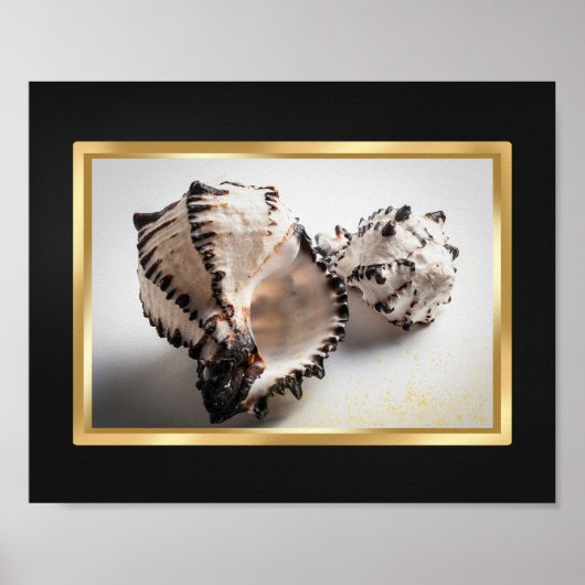 Zwart en Goud Tropische Seashell Printable Art Poster (Voorkant)