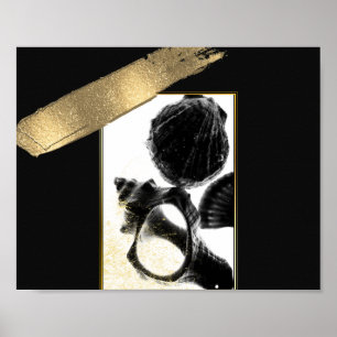 Zwart en Goud Tropische Zeeschelpen Printable Art Poster