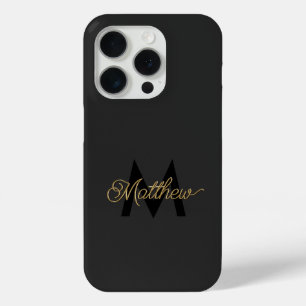 Zwart en Goud Typografie Toevoegen Naam & Monogram iPhone 15 Pro Case