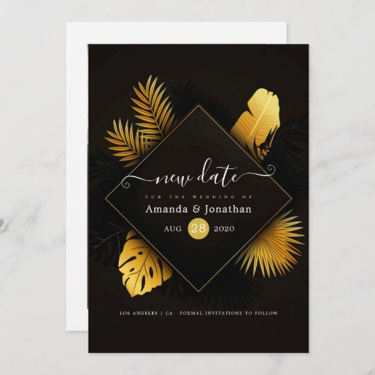 Zwart en goud verander de datum save the date (Voorkant / Achterkant)