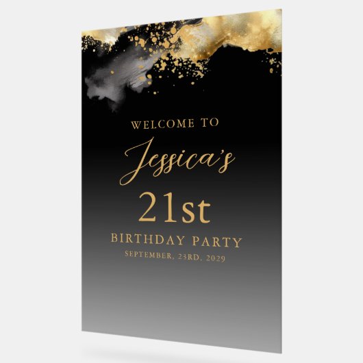 Zwart en goud verjaardagsfeest welkomstbord acryl bord (Hoek)