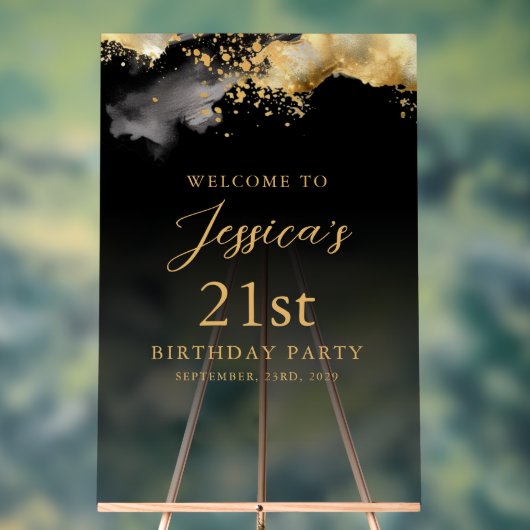 Zwart en goud verjaardagsfeest welkomstbord acryl bord (Neutraal)