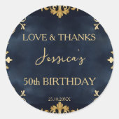 Zwart en goud verjaardagsfeestje dank u gunst ronde sticker (Voorkant)