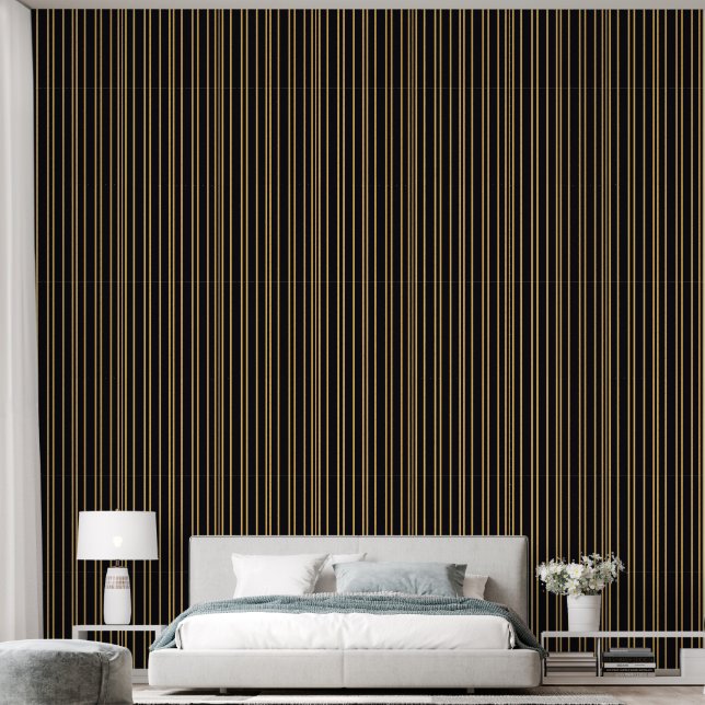 Zwart en Goud Verticale Strepen Behang (Slaapkamer)