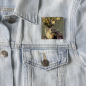 Zwart en goud vierkante button 5,1 cm (In situ)