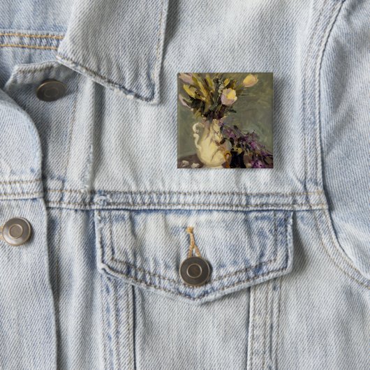 Zwart en goud vierkante button 5,1 cm (In situ)