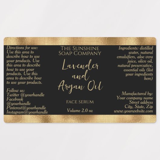 Zwart en Goud Waterdichte Cosmetica Druppelfles Labels (Design 1)