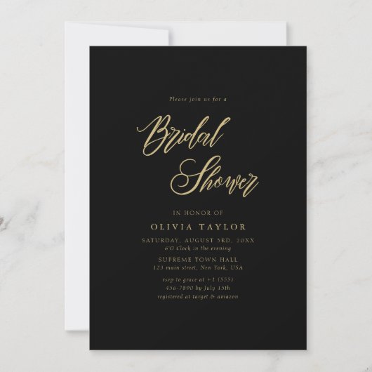 Zwart en Goud Whimsy Script Modern Vrijgezellenfee Kaart (Voorkant)