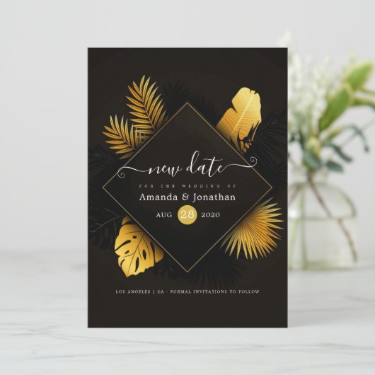 Zwart en goud wijzigingsdatum save the date (Staand voorkant)