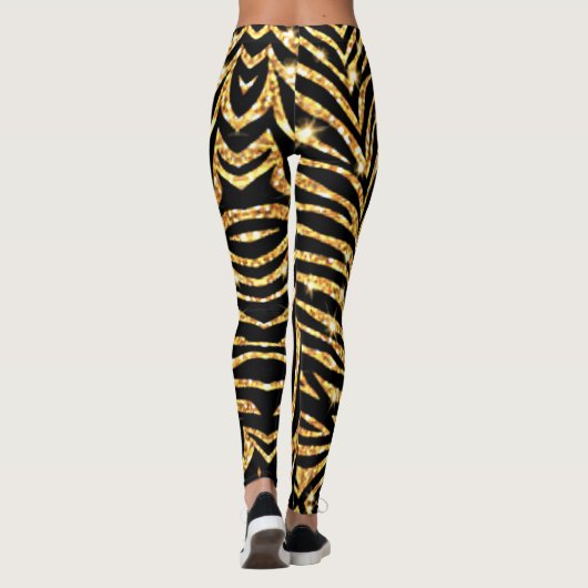 Zwart en Goud Zebra Print Leggings (Achterkant)