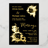 Zwart en Goud Zonnebloem Bruiloft Uitnodiging (Voorkant)