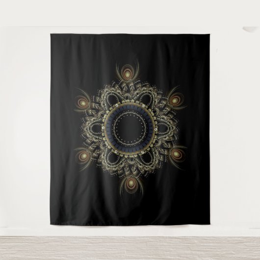 Zwart en goudAbstract Fractal Mandala Tapestry Wandkleed (Voorkant)