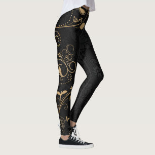 Zwart en gouddecoratief patroon leggings