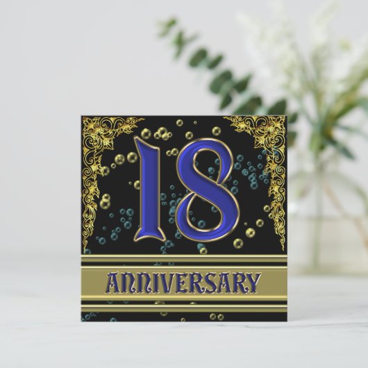 Zwart en gouden 18de verjaardagsfeestje kaart (Staand voorkant)