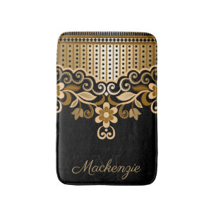 Zwart en Gouden Abstract Bloemen Badmat