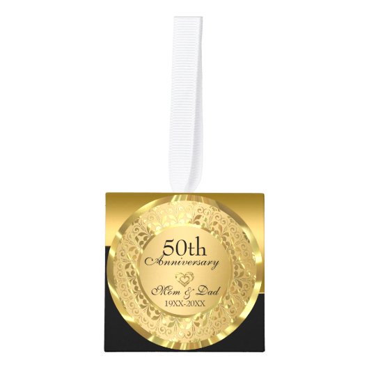 Zwart en Gouden Achtergrond Gouden Hart Kubus Ornament (Voorkant)