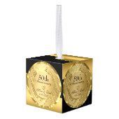 Zwart en Gouden Achtergrond Gouden Hart Kubus Ornament (Achter hoekig)