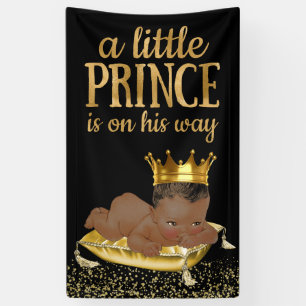 Zwart en gouden Afro-Amerikaanse prins babyshower Spandoek