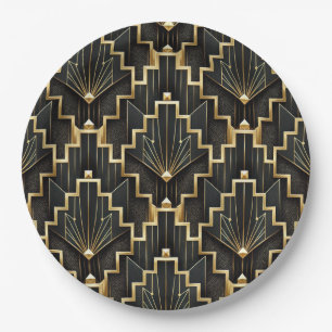 Zwart en gouden Art Deco-ontwerp Papieren Bordje
