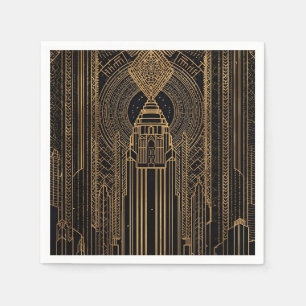 Zwart en gouden Art Deco papieren servet