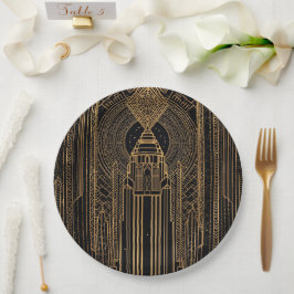 Zwart en gouden Art Deco papieren servet Bordje