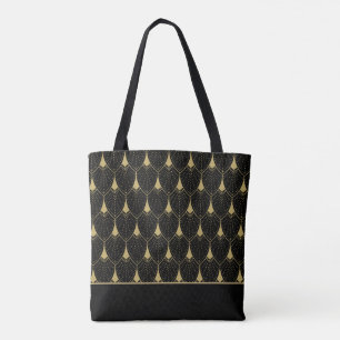 Zwart en gouden art-deco patroon 13 draagtas