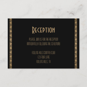 Zwart en Gouden Art Deco Pauw Trouwreceptie Informatiekaartje