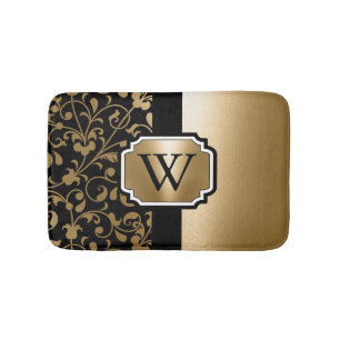 Zwart en Gouden Bloemen Badmat