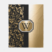 Zwart en Gouden Bloemen Fleece Deken (Voorkant)