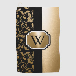 Zwart en Gouden Bloemen Golfhanddoek