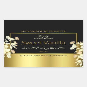 Zwart en Gouden Bloemen Product Verpakkingsetikett Rechthoekige Sticker