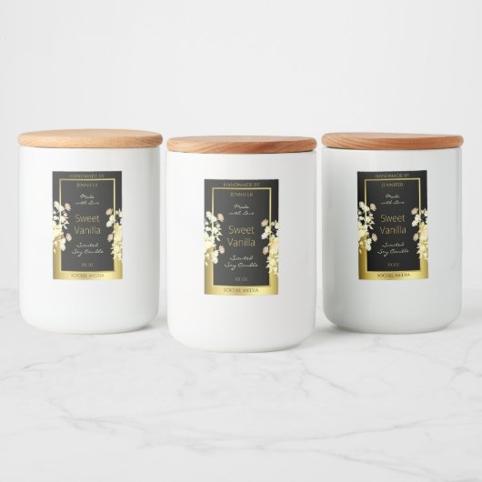 Zwart en Gouden Bloemen Product Verpakkingsetikett Voedselcontainer Etiket (Flessen)