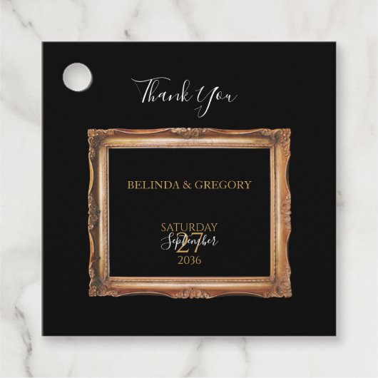 zwart en gouden bruiloft bedankjes labels (Voorkant)