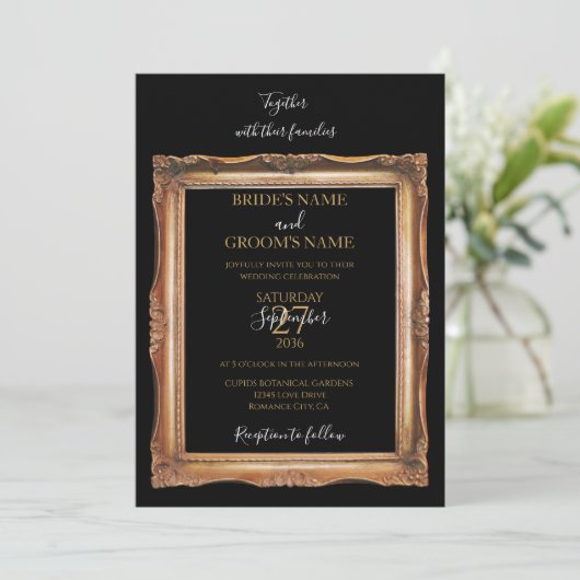 zwart en gouden bruiloft kaart (Staand voorkant)