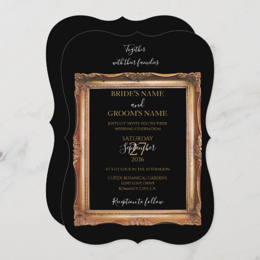 zwart en gouden bruiloft kaart (Voorkant / Achterkant)